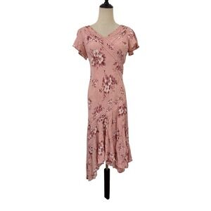 Vtg 90s KS Collections Soft Pink Floral Lace Dress Bias Cut Sz 8 Fairy Feminine